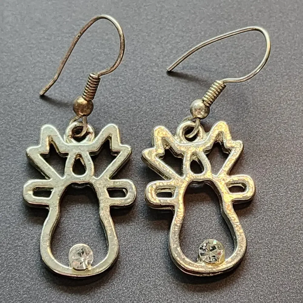 Christmas Reindeer Earrings Design Dangle Crystal Cubic Zirconia Nose Accents ST